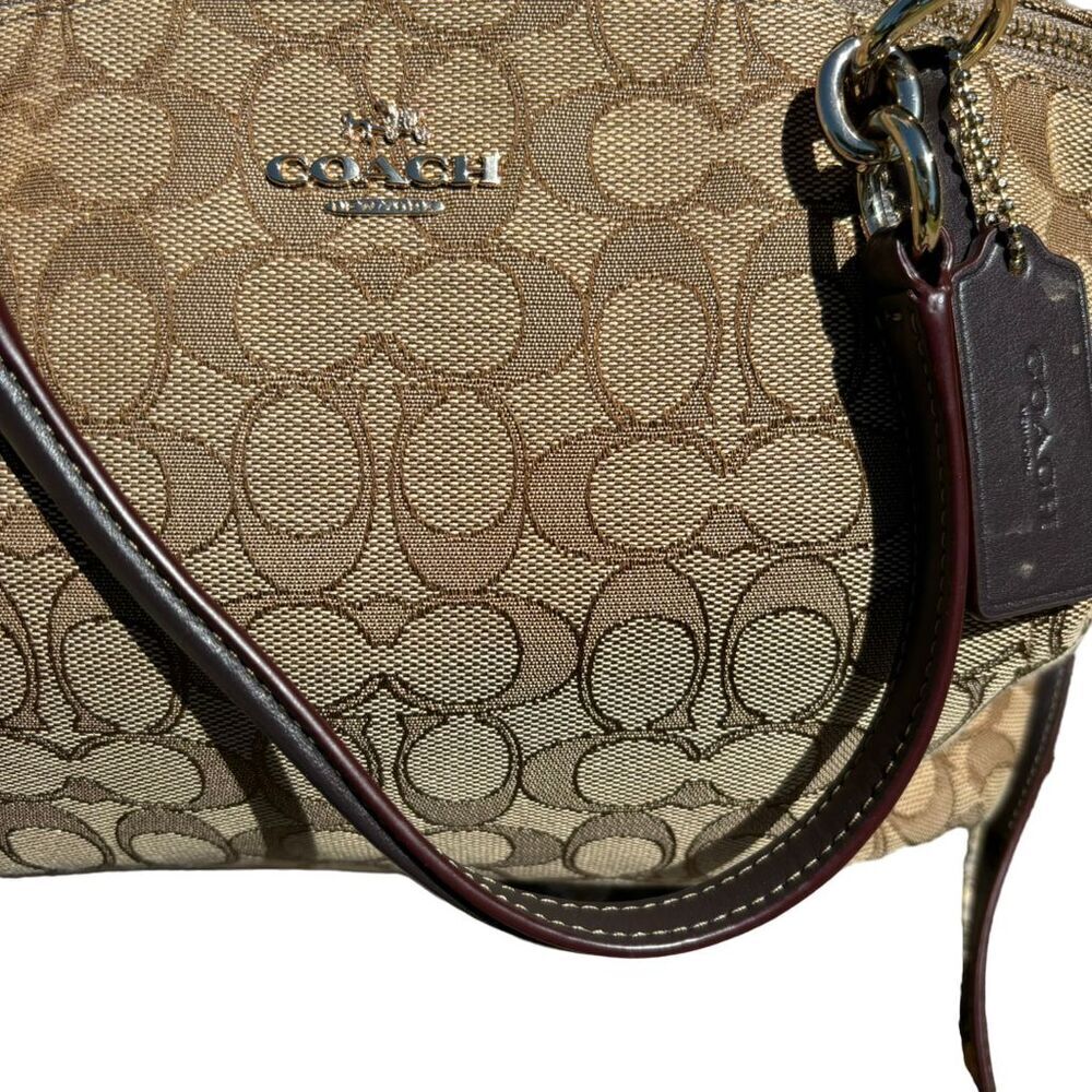 COACH Signature Jacquard Fabric Leather Tote Bag Beige/Brown Large - Picture 5 of 16